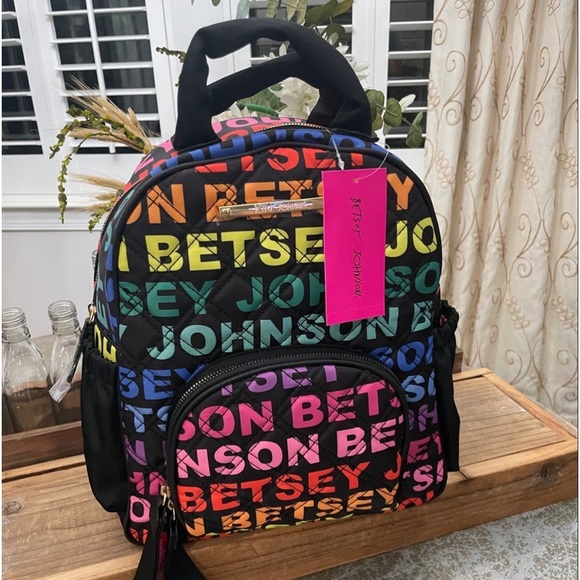 BETSEY JOHNSON BLACK LG NYLON BACKPACK - Picture 1 of 11
